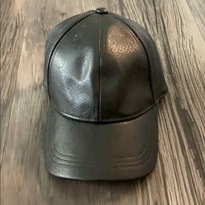Black leather baseball cap